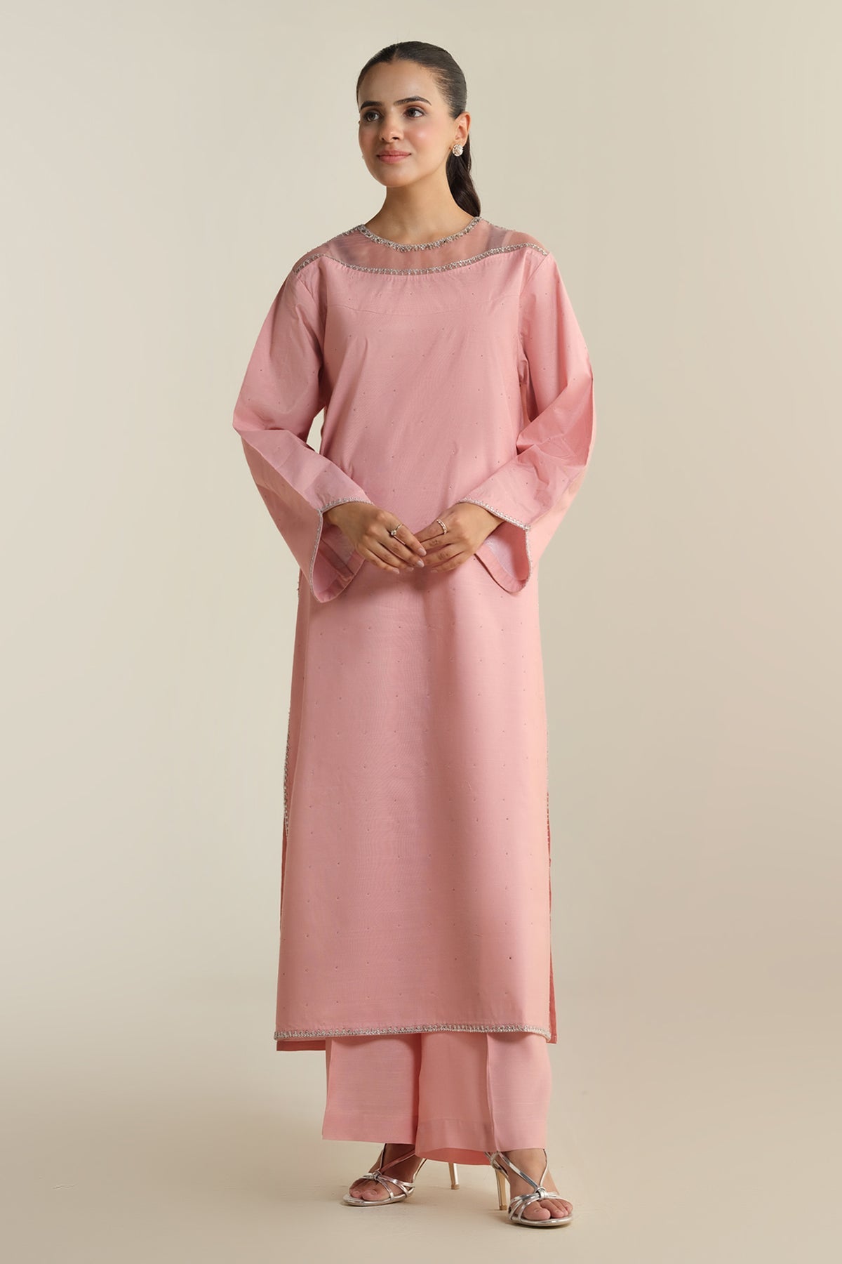 2 Piece - Embellished Raw Silk Suit - KPS25-P3503