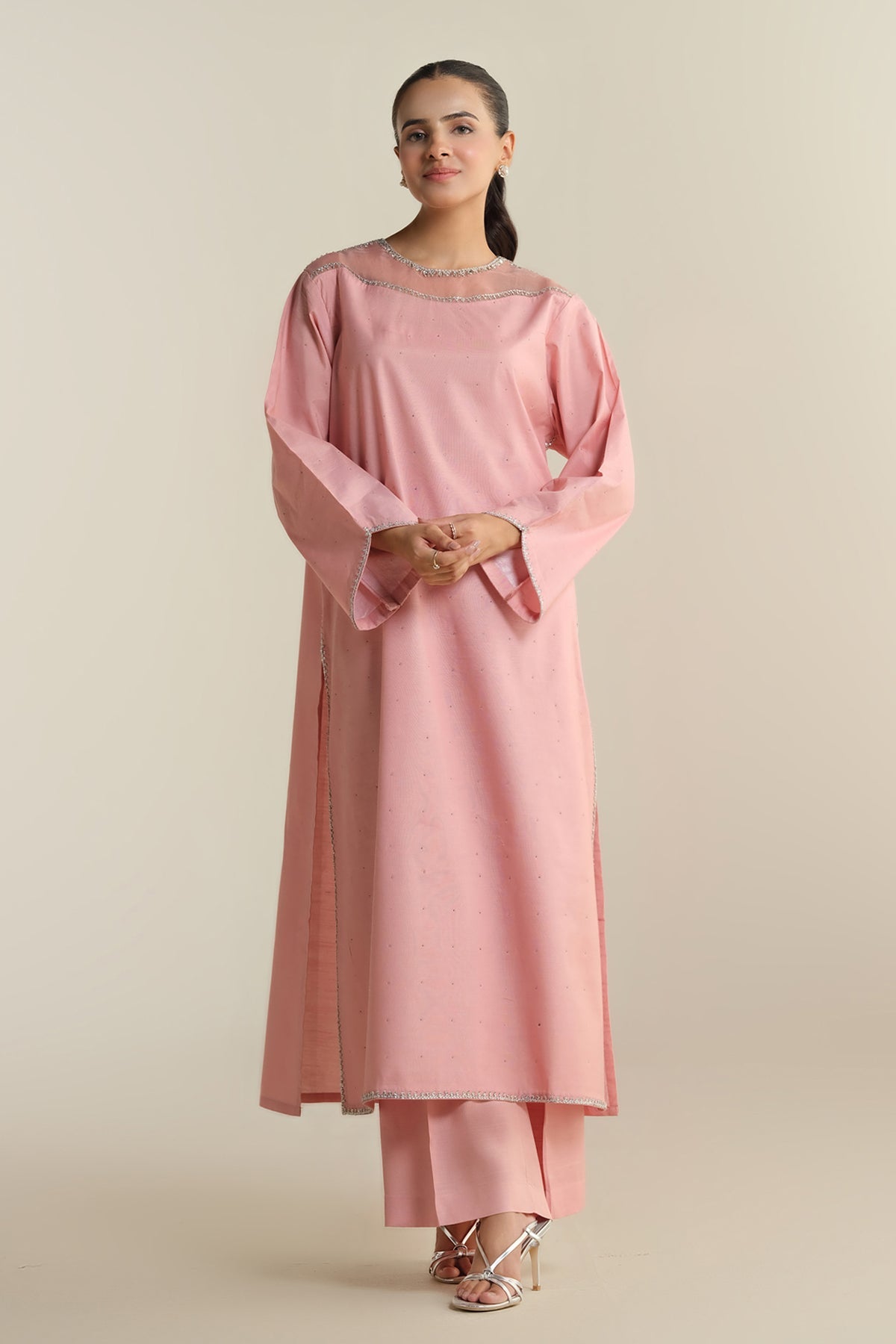 2 Piece - Embellished Raw Silk Suit - KPS25-P3503