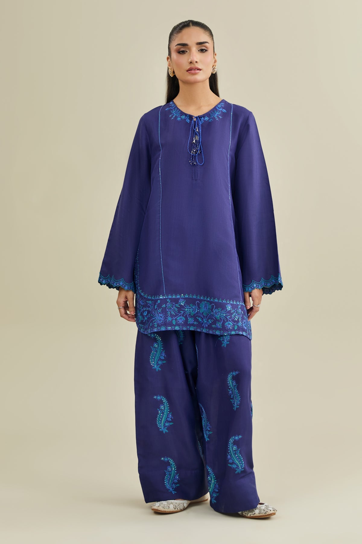 2 Piece - Embroidered Raw Silk Suit - KPS25-P3505 - Shop Now at Kayseria
