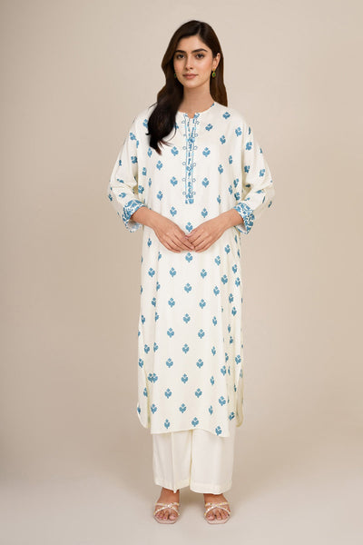 2 Piece - Printed & Embellished Linen Suit - KPW25-P3674 - Shop Now at Kayseria