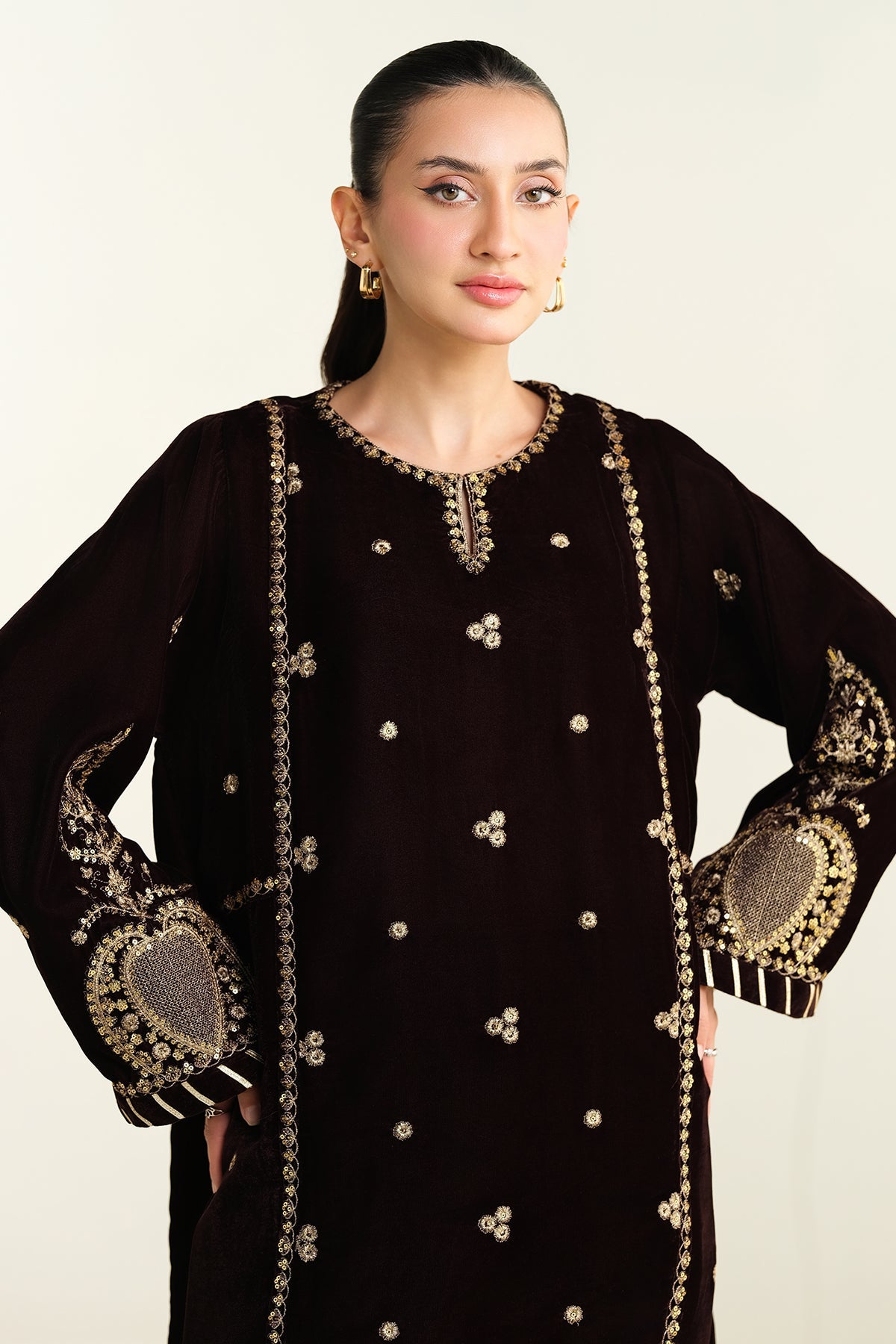 Embroidered Velvet Shirt - KPW24-P3146-146