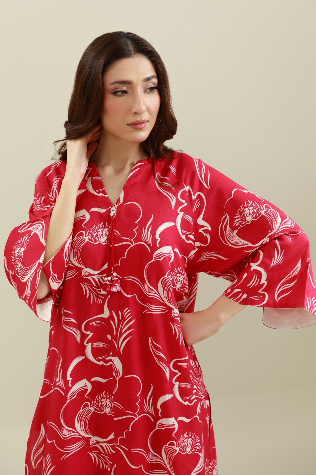 2 Piece - Printed & Embellished Linen Suit - KPW25-P3795 - Shop Now at Kayseria