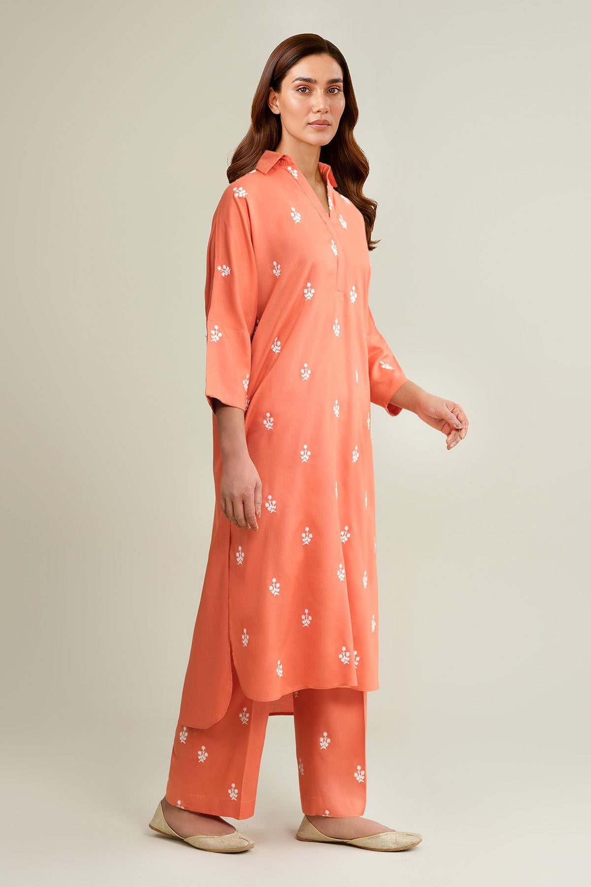 2 Piece - Dyed & Embroidered Linen Suit - KPW25-P3754