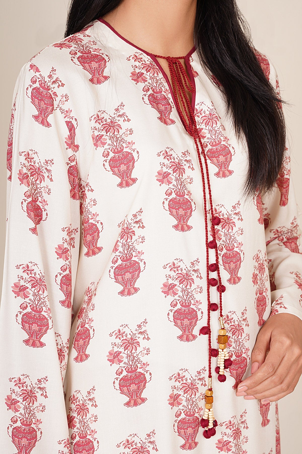 2 Piece - Printed & Embellished Linen Suit - KPW25-P3807