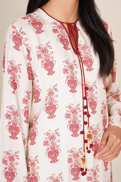 2 Piece - Printed & Embellished Linen Suit - KPW25-P3807 - Shop Now at Kayseria