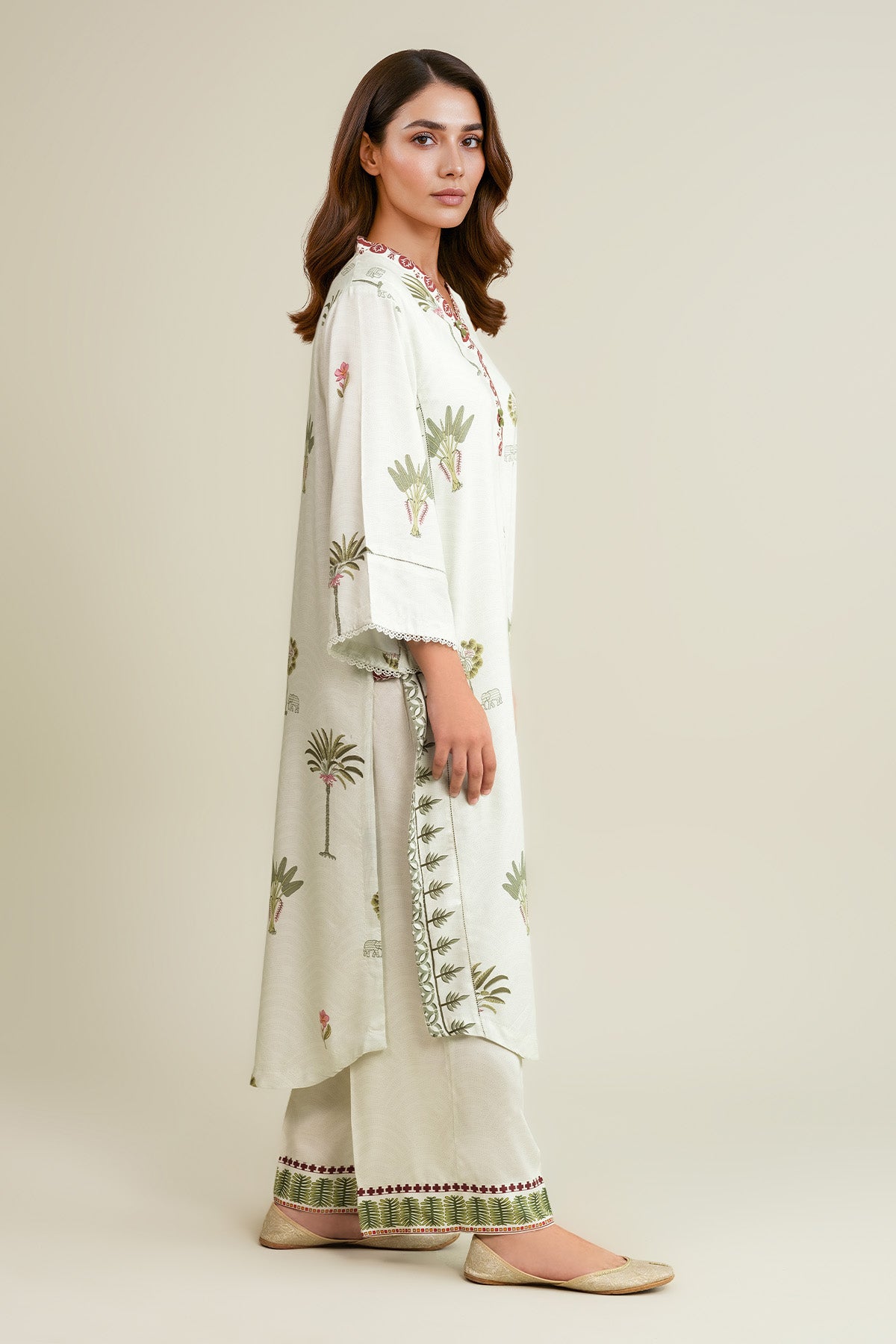 2 Piece - Printed Linen Suit - KPW25-P3816