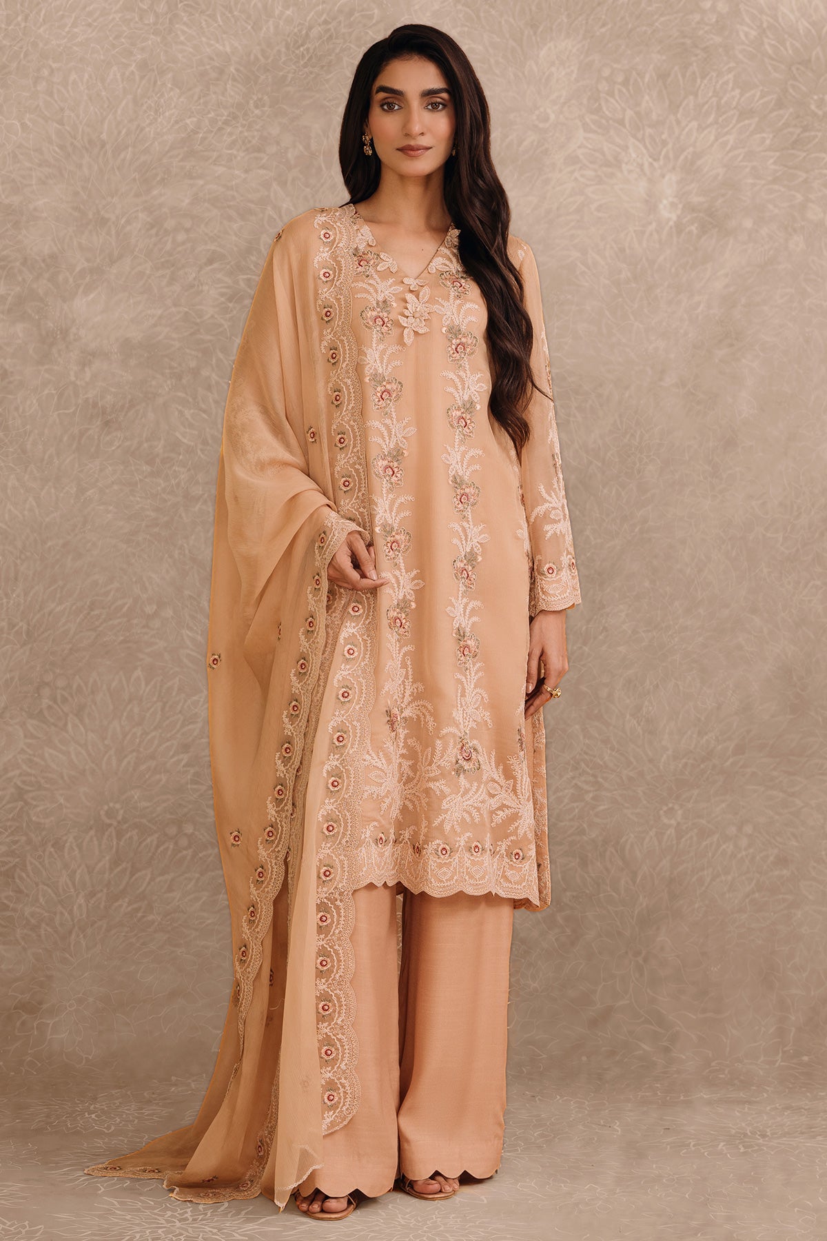 2 Piece - Embroidered Pure Chiffon Suit - MC1107-36 - Shop Now at Kayseria