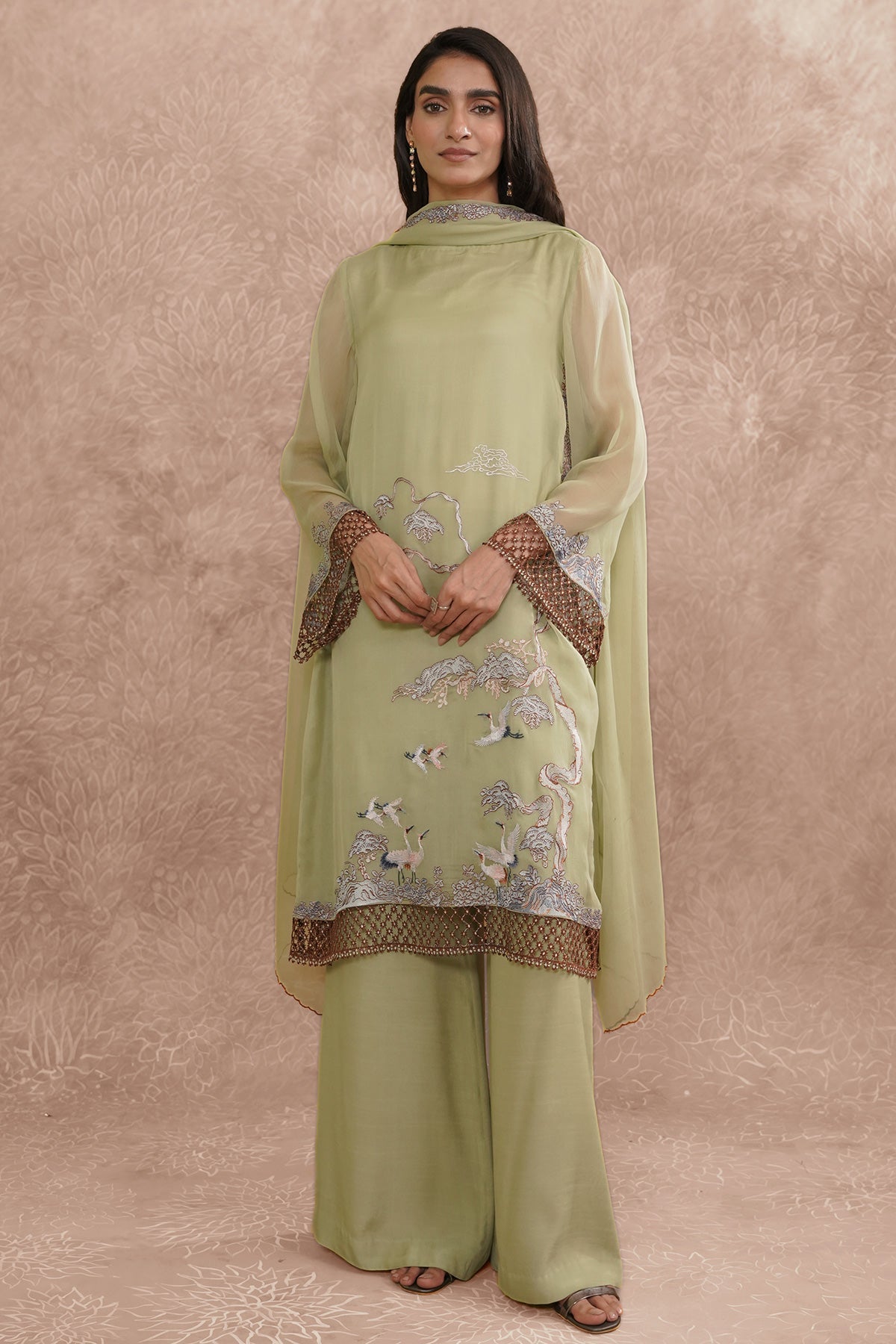 2 Piece - Embroidered Pure Chiffon Suit - MC1204-5 - Shop Now at Kayseria