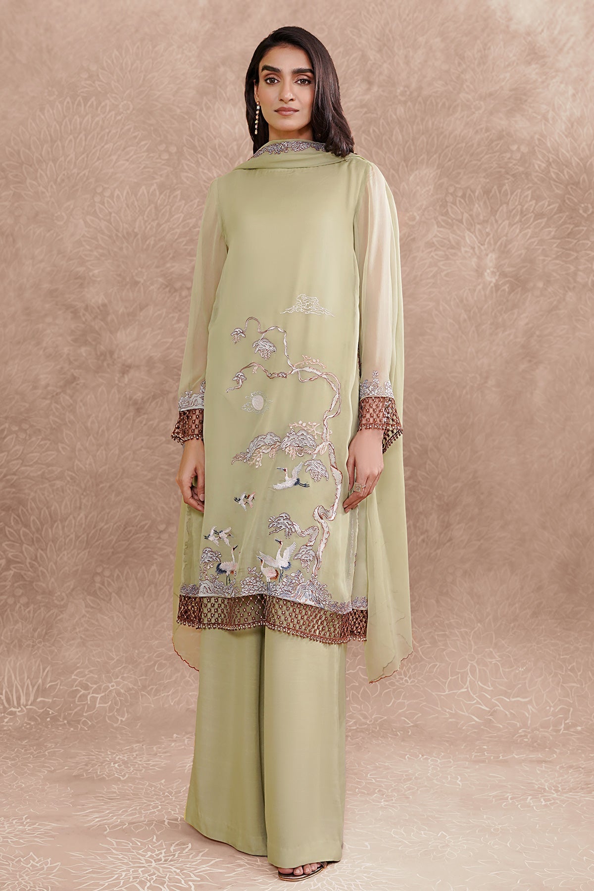 2 Piece - Embroidered Pure Chiffon Suit - MC1204-5 - Shop Now at Kayseria