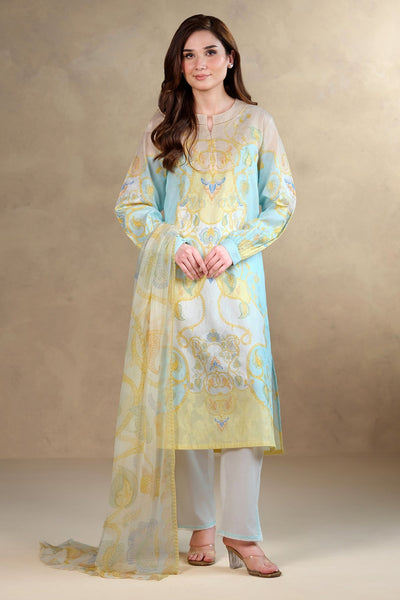 3 Piece - Printed & Embroidered Self Jacquard Suit - MC1804 - Shop Now at Kayseria