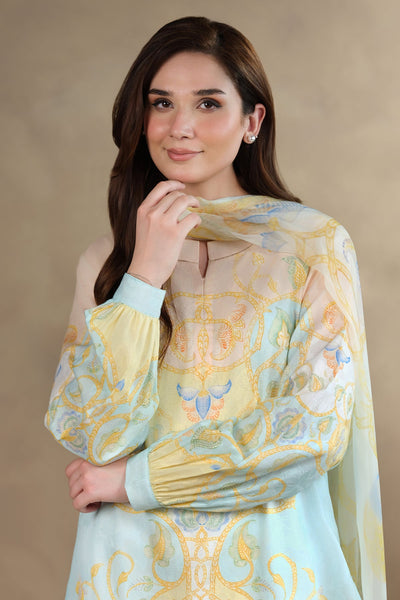 3 Piece - Printed & Embroidered Self Jacquard Suit - MC1804 - Shop Now at Kayseria