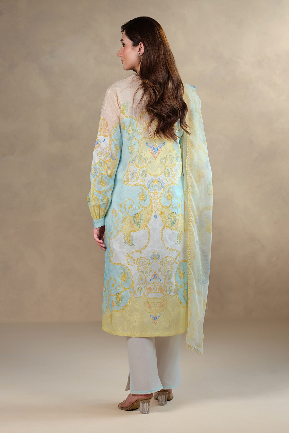 3 Piece - Printed & Embroidered Self Jacquard Suit - MC1804 - Shop Now at Kayseria