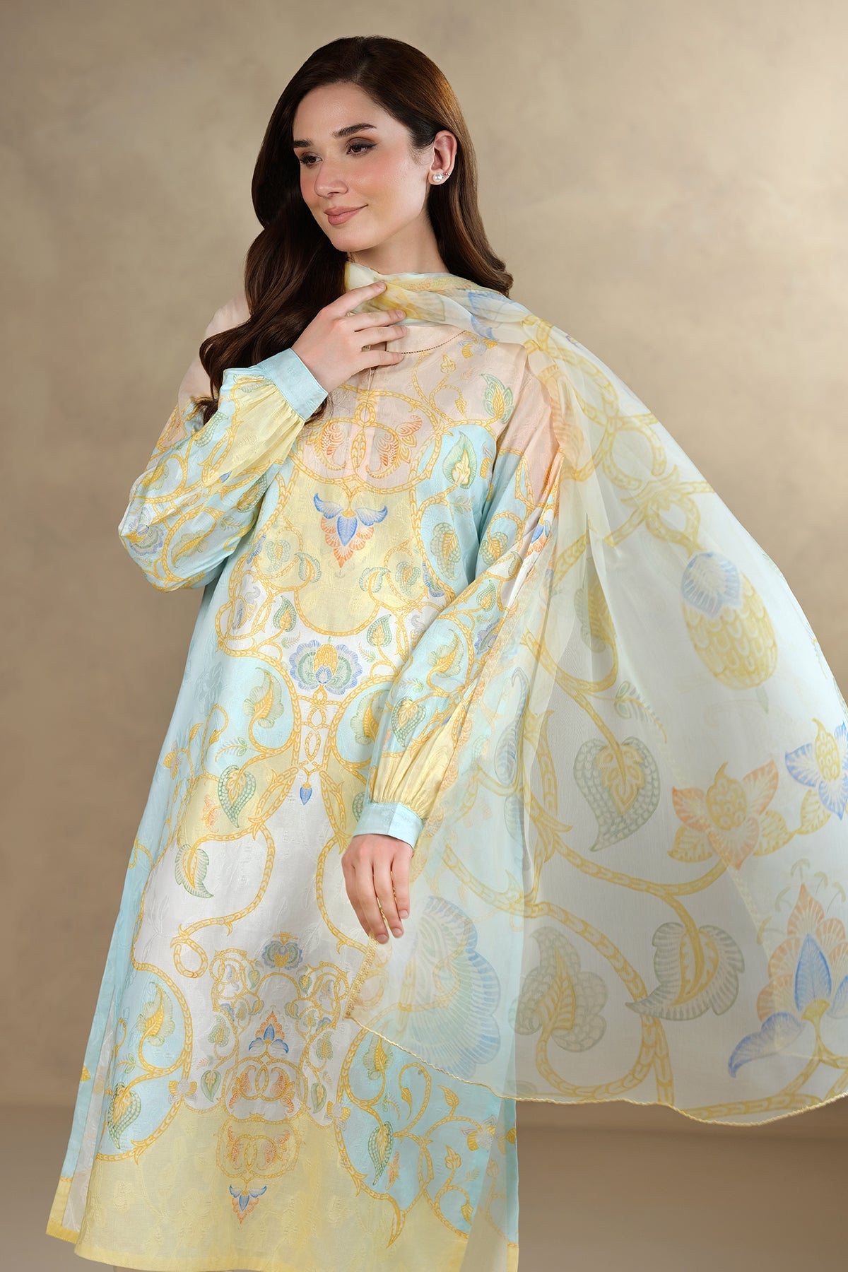 3 Piece - Printed & Embroidered Self Jacquard Suit - MC1804 - Shop Now at Kayseria