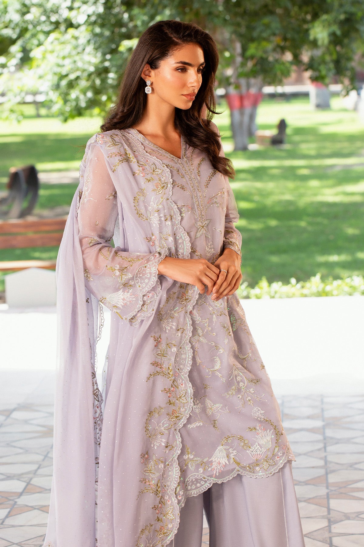 4 Piece - Printed & Embroidered Pure Chiffon Suit - MC1805-2 - Shop Now at Kayseria