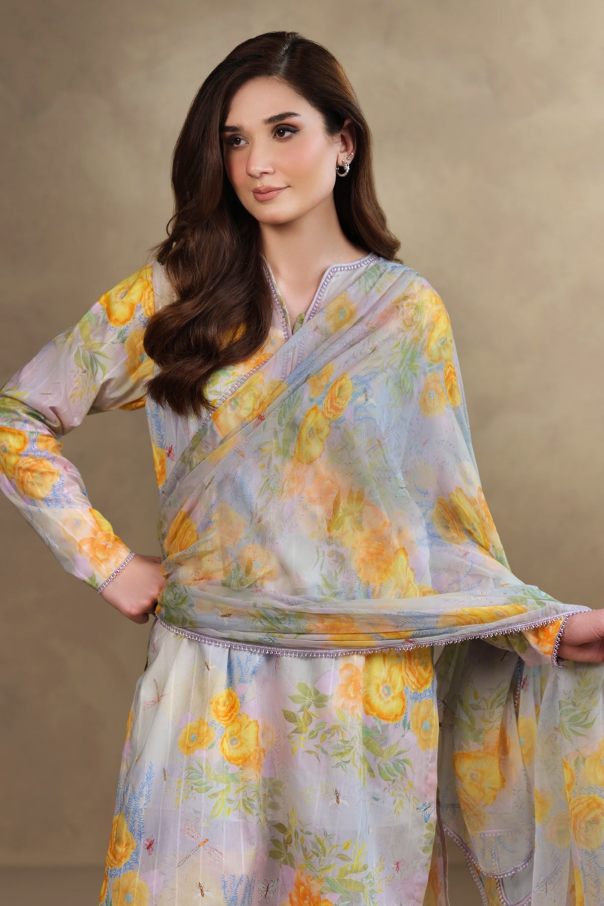 3 Piece - Printed & Embroidered Stripe Lawn Suit - MC1819 - Shop Now at Kayseria