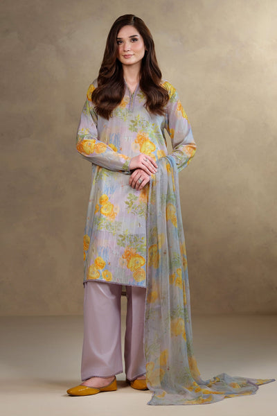 3 Piece - Printed & Embroidered Stripe Lawn Suit - MC1819 - Shop Now at Kayseria