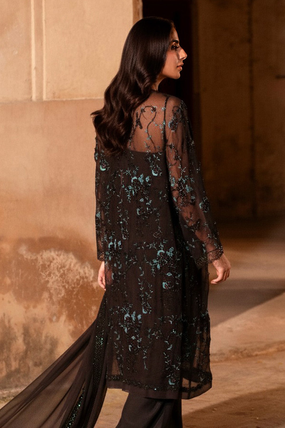 4 Piece - Embroidered Pure Chiffon Suit - MC2028