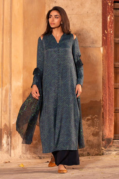 3 Piece - Printed Raw Silk Suit - MC2107 - Shop Now at Kayseria