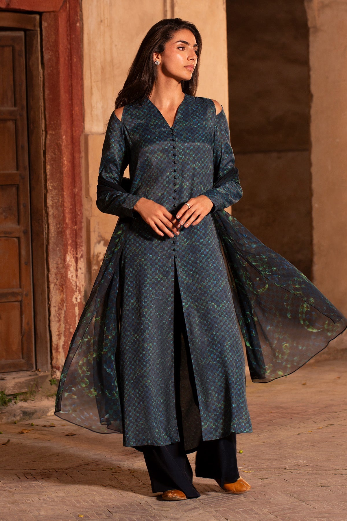 3 Piece - Printed Raw Silk Suit - MC2107 - Shop Now at Kayseria