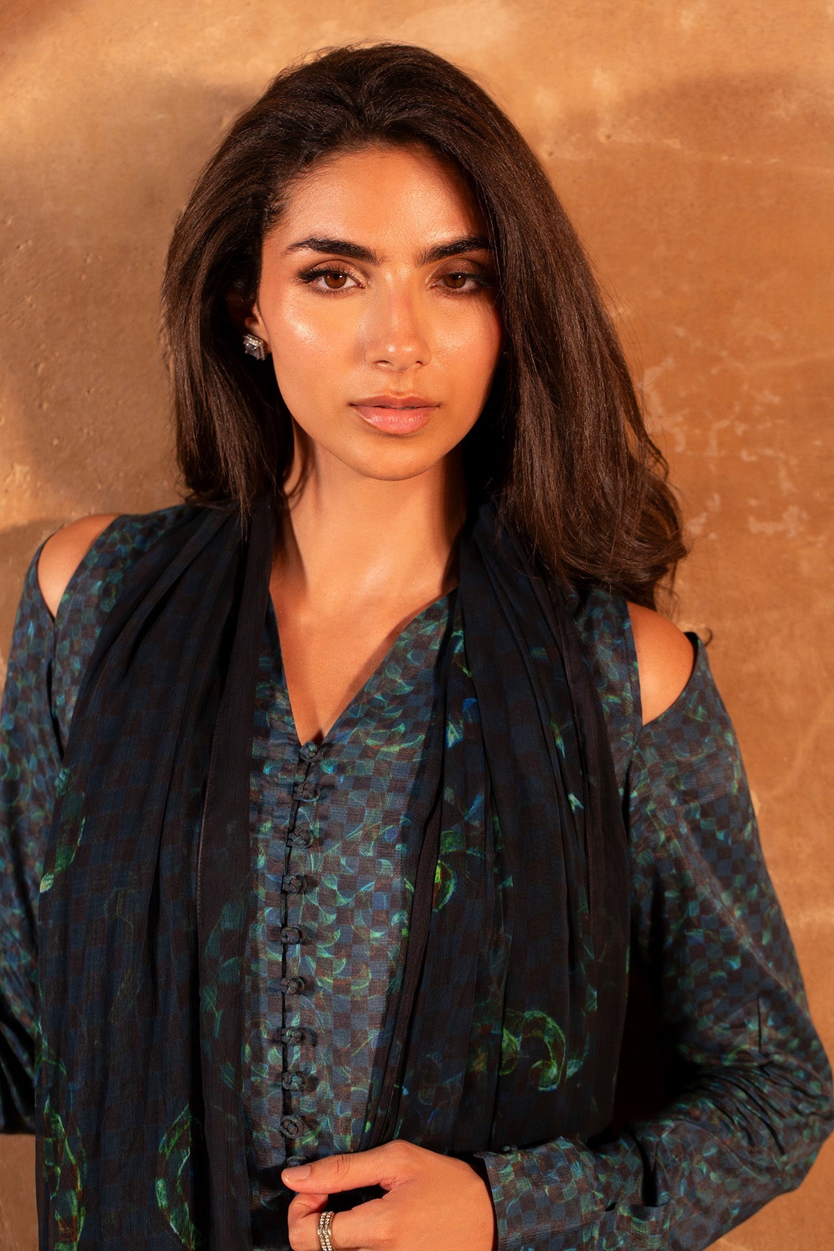 3 Piece - Printed Raw Silk Suit - MC2107 - Shop Now at Kayseria