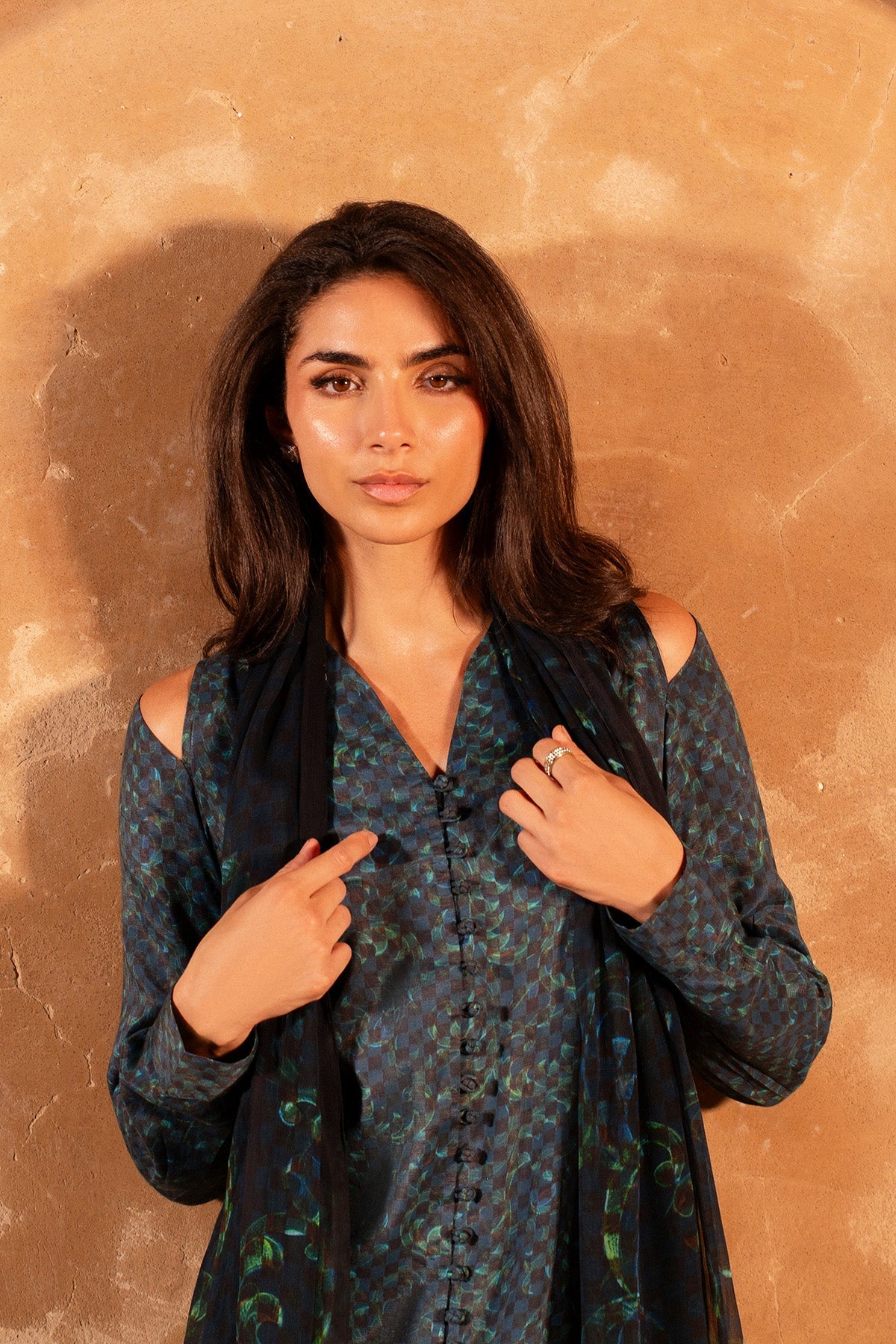3 Piece - Printed Raw Silk Suit - MC2107 - Shop Now at Kayseria