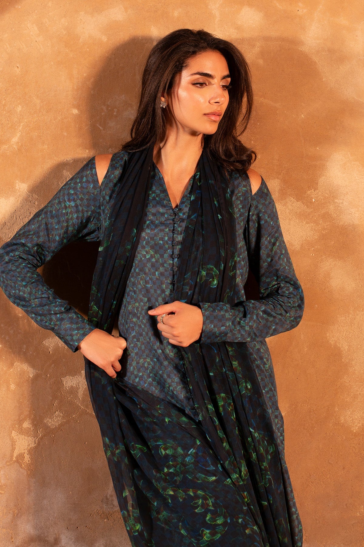 3 Piece - Printed Raw Silk Suit - MC2107 - Shop Now at Kayseria