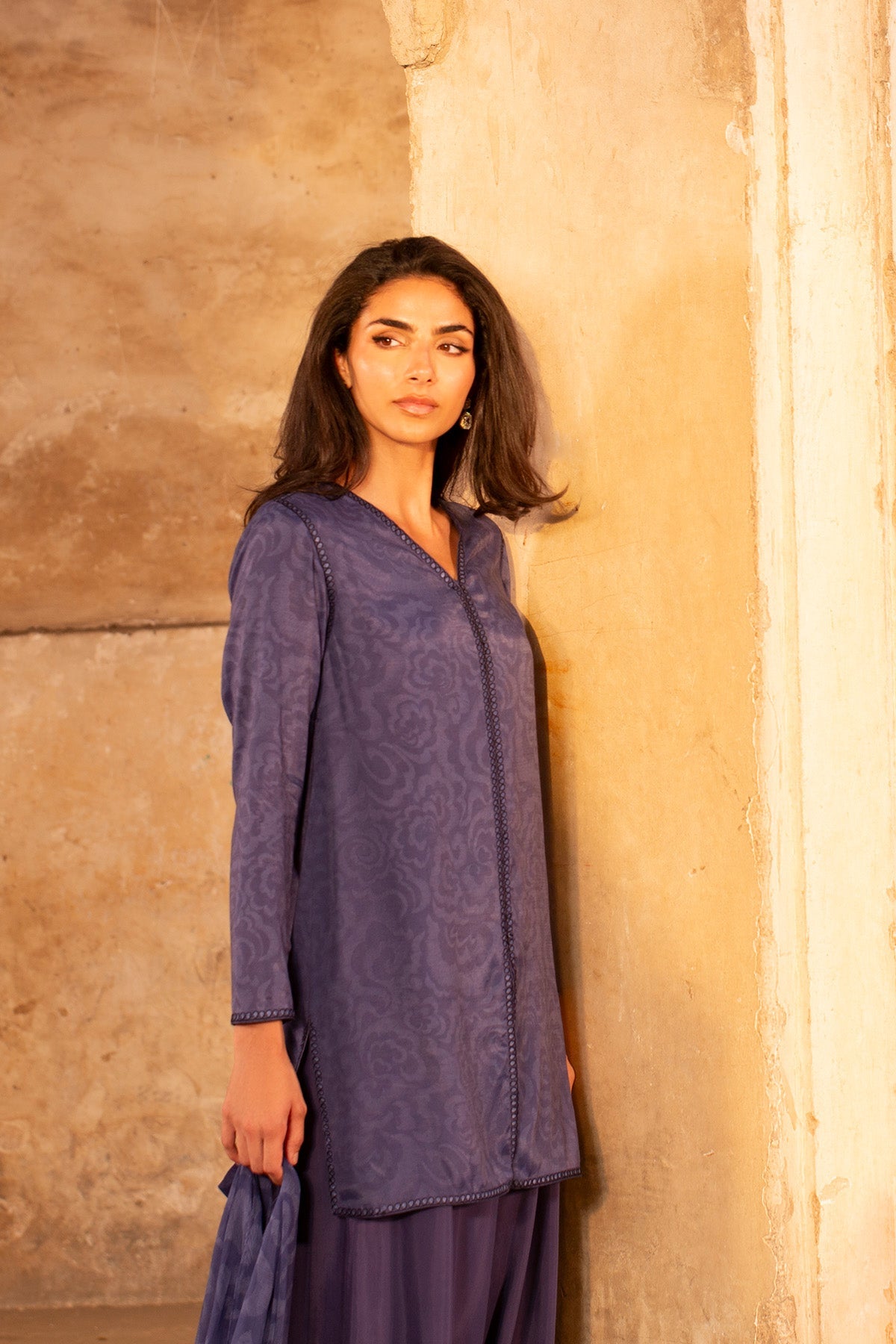 3 Piece - Printed Raw Silk Suit - MC2108 - Shop Now at Kayseria