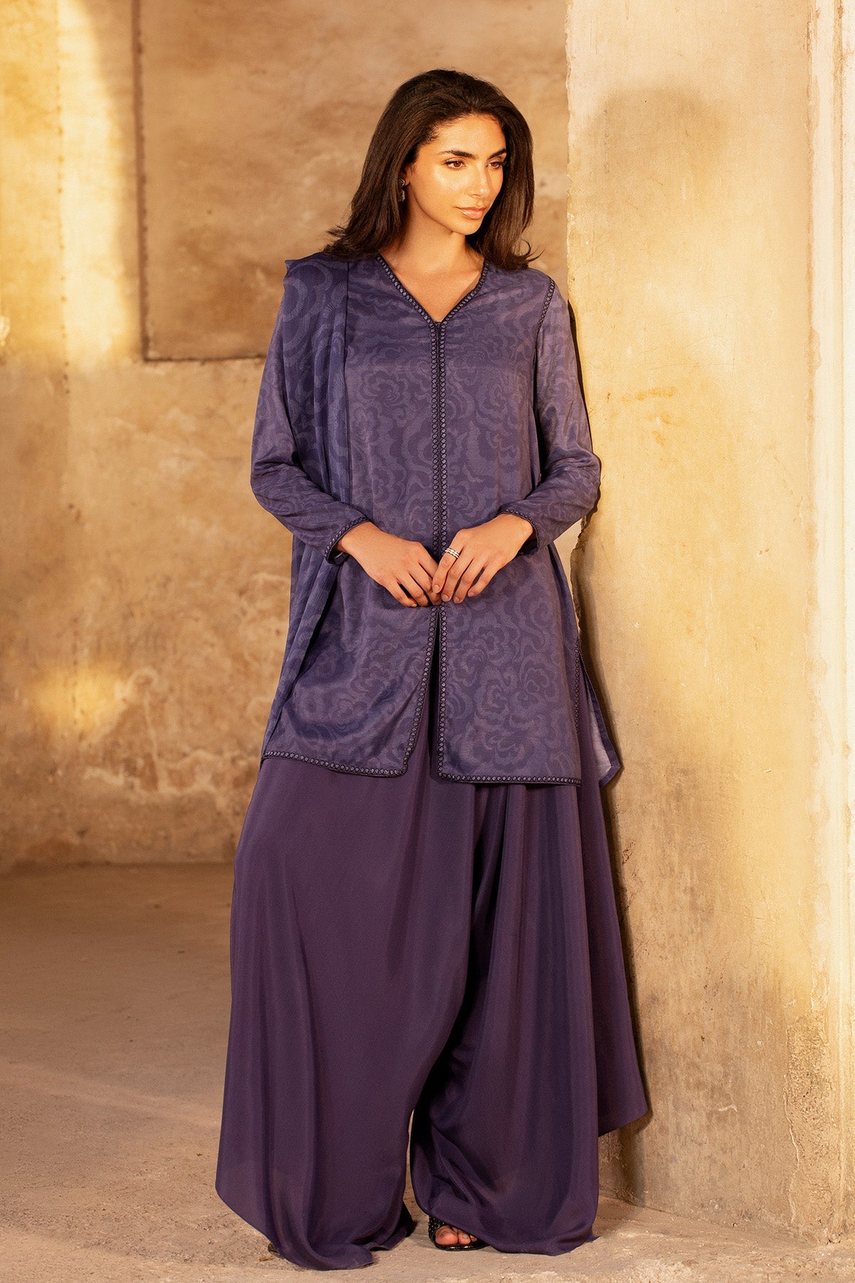 3 Piece - Printed Raw Silk Suit - MC2108 - Shop Now at Kayseria