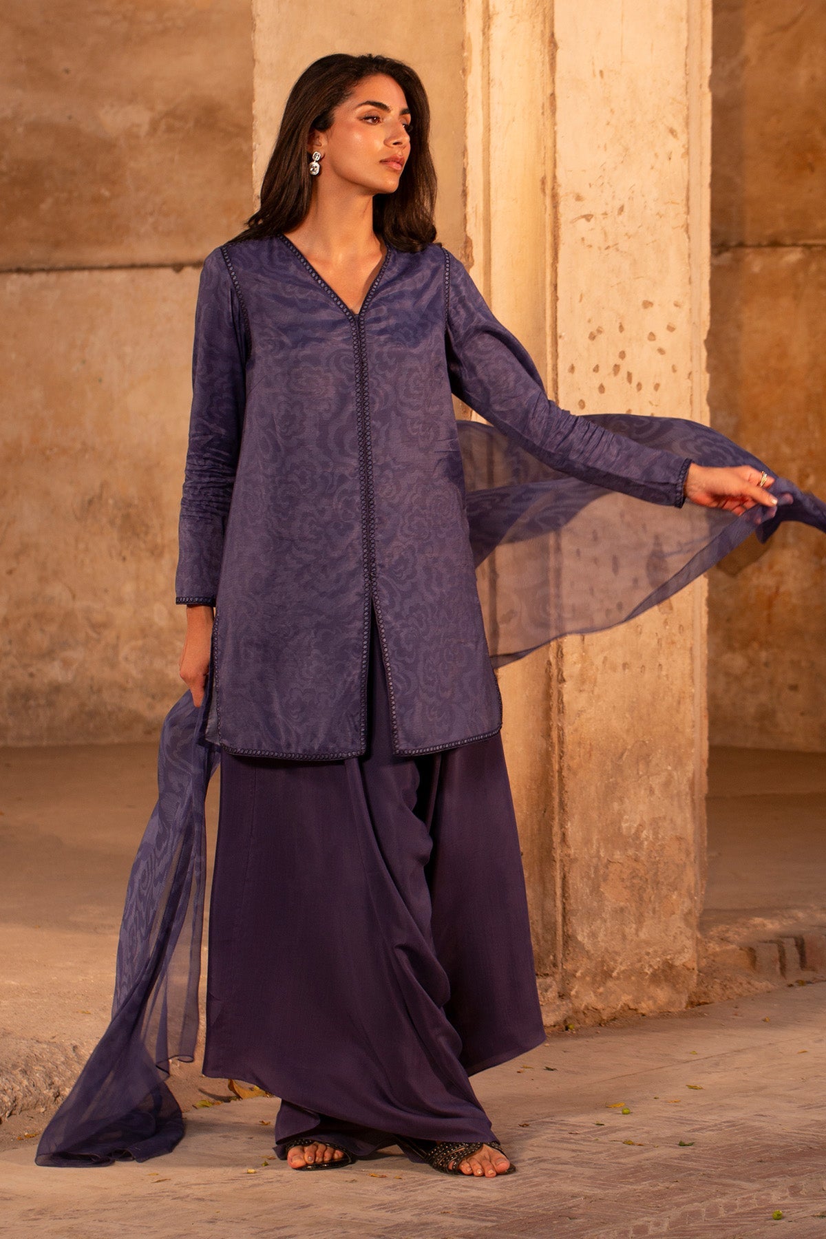 3 Piece - Printed Raw Silk Suit - MC2108 - Shop Now at Kayseria