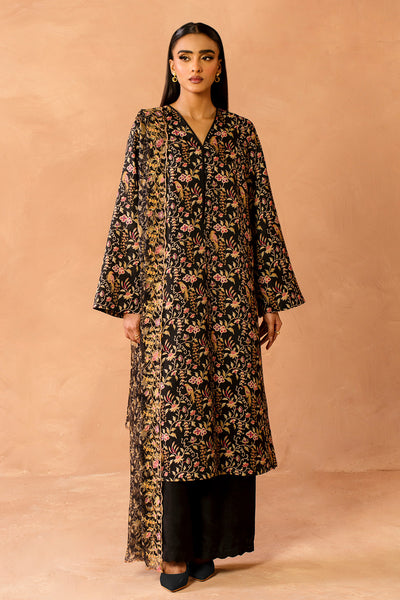 3 Piece - Printed & Embroidered Raw Silk Suit - MC2111 - Shop Now at Kayseria