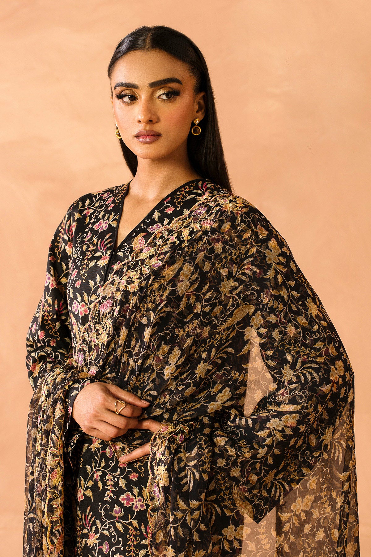 3 Piece - Printed & Embroidered Raw Silk Suit - MC2111 - Shop Now at Kayseria