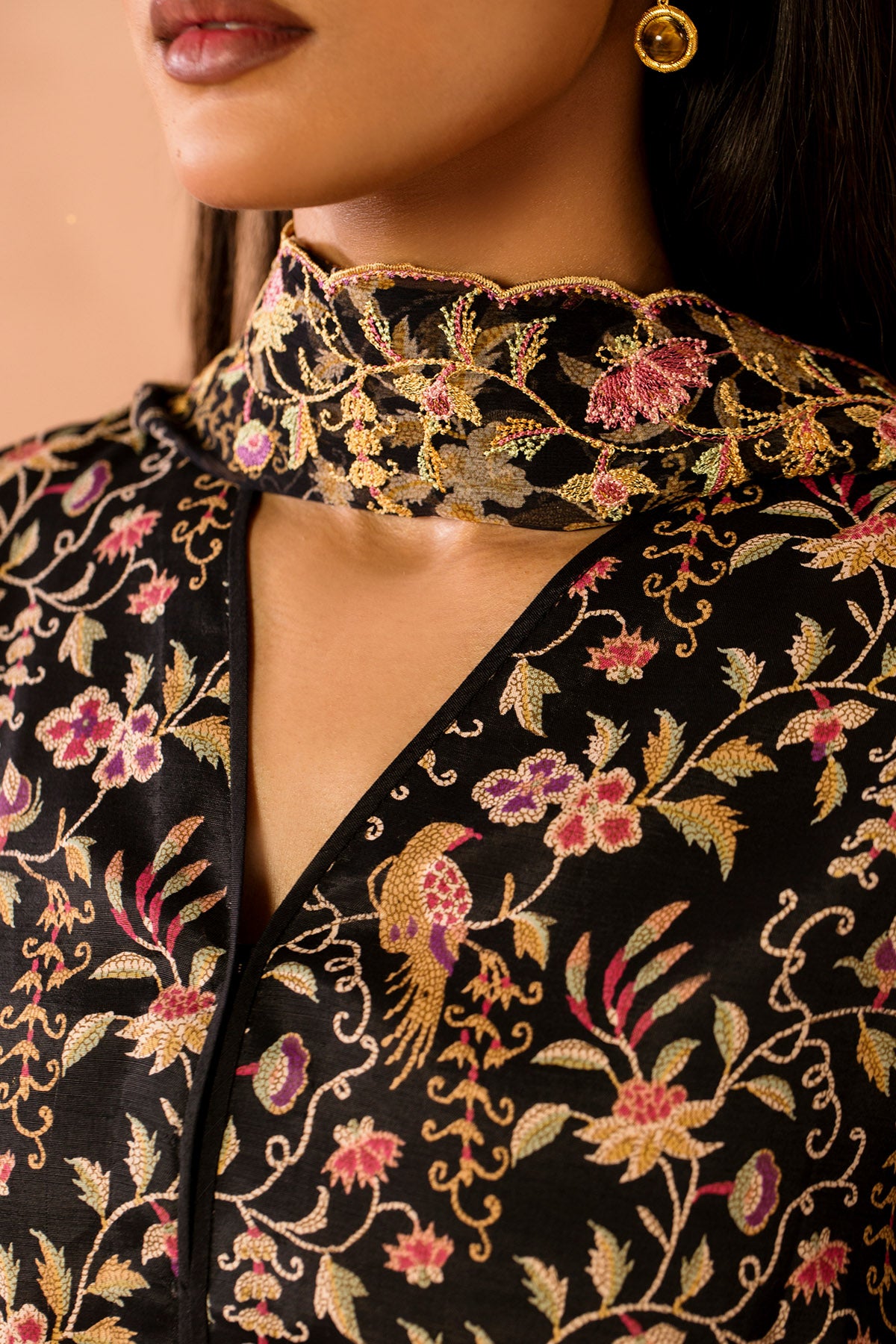 3 Piece - Printed & Embroidered Raw Silk Suit - MC2111 - Shop Now at Kayseria