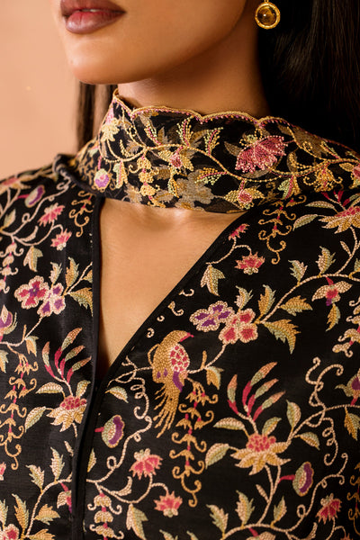 3 Piece - Printed & Embroidered Raw Silk Suit - MC2111 - Shop Now at Kayseria
