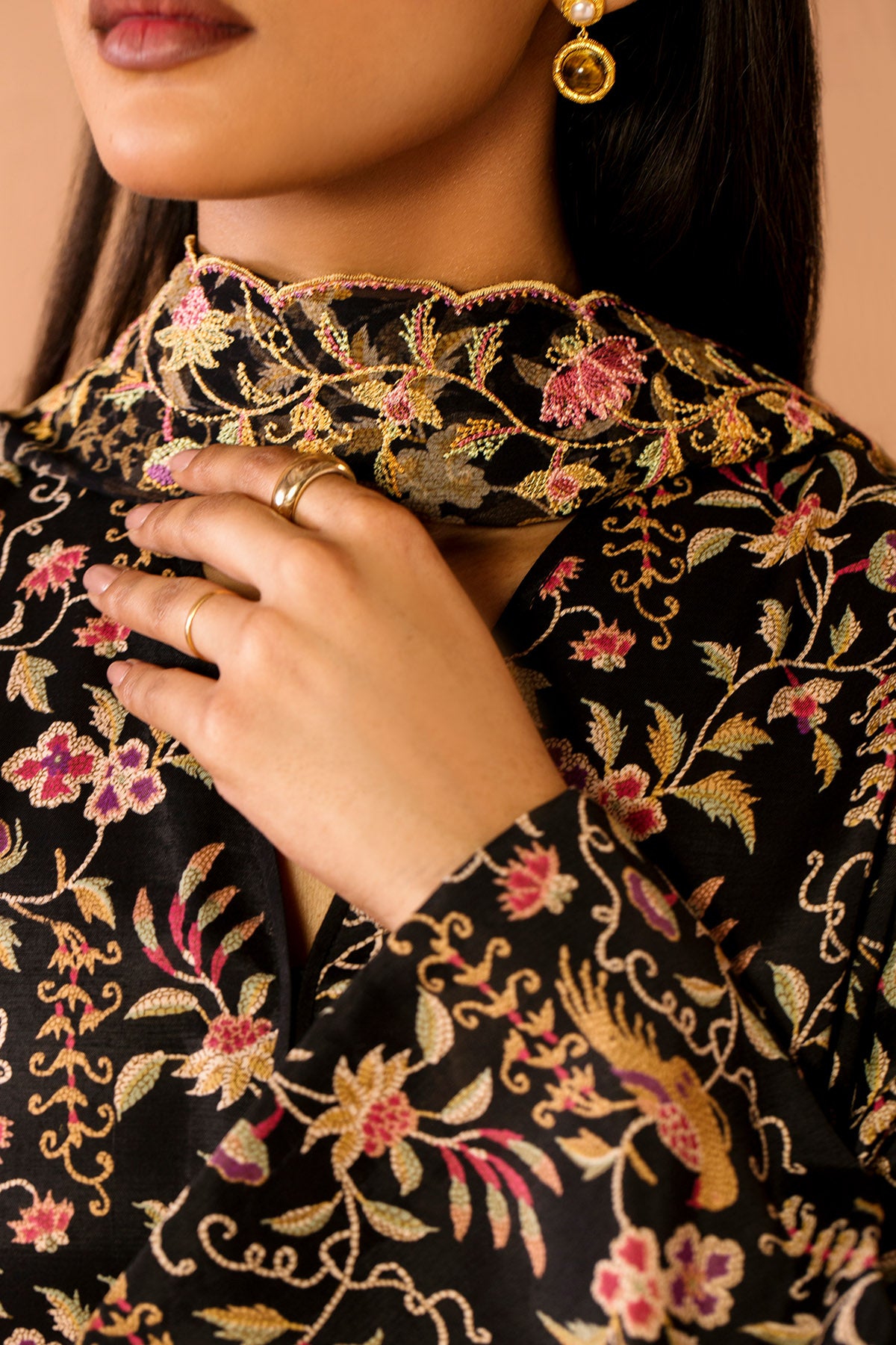 3 Piece - Printed & Embroidered Raw Silk Suit - MC2111 - Shop Now at Kayseria