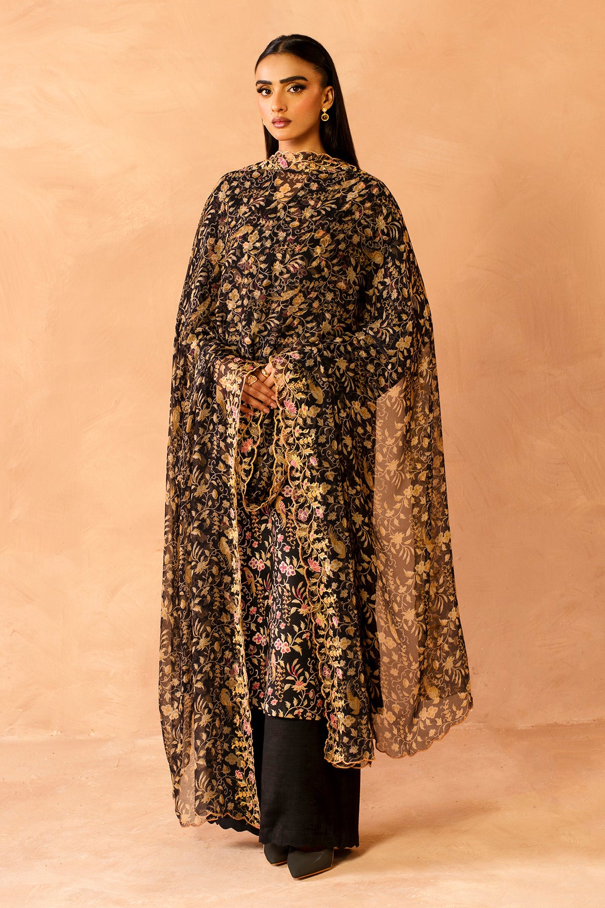 3 Piece - Printed & Embroidered Raw Silk Suit - MC2111 - Shop Now at Kayseria