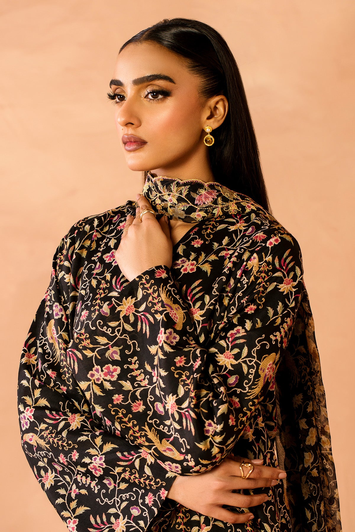 3 Piece - Printed & Embroidered Raw Silk Suit - MC2111 - Shop Now at Kayseria