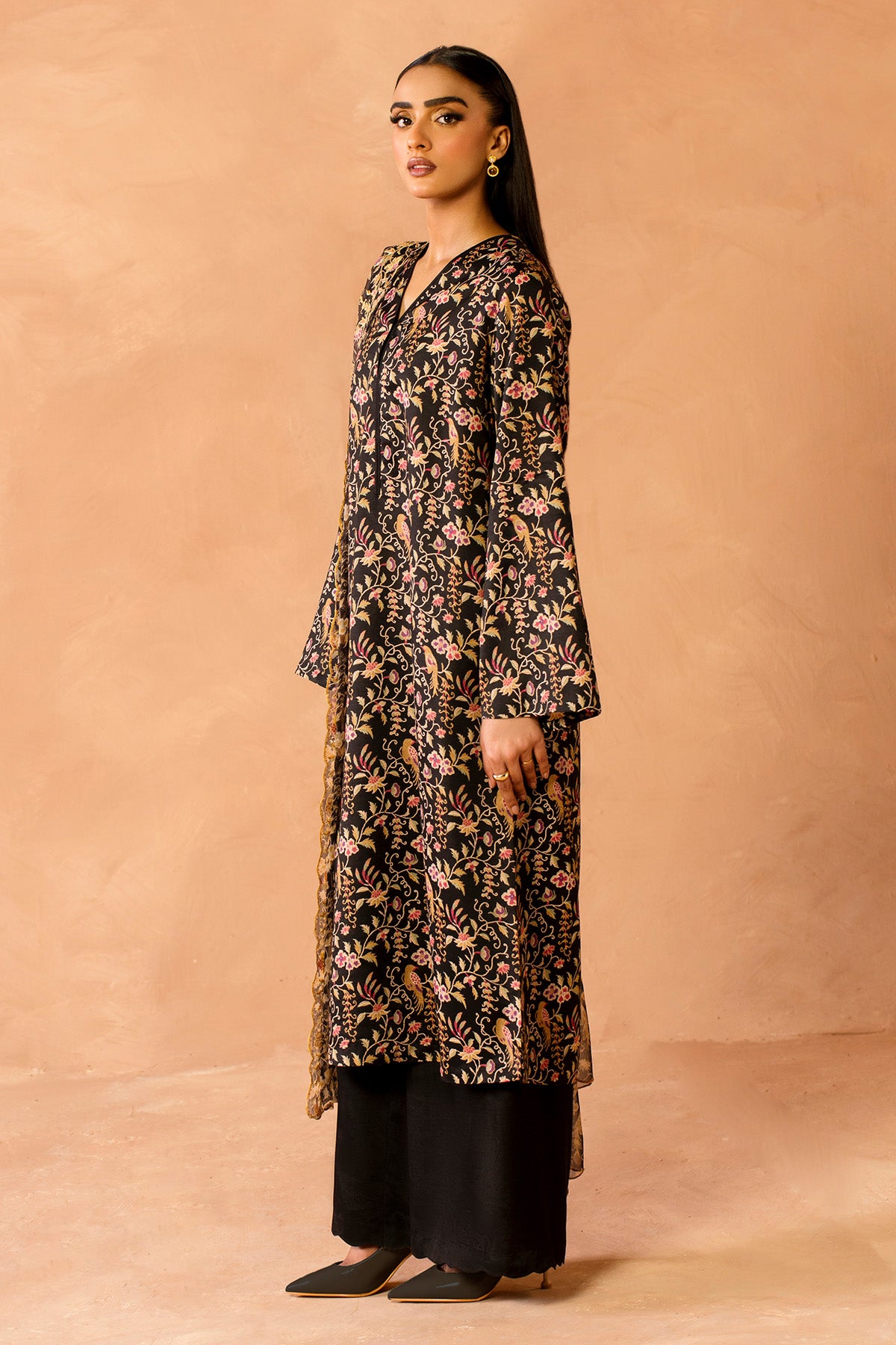 3 Piece - Printed & Embroidered Raw Silk Suit - MC2111 - Shop Now at Kayseria