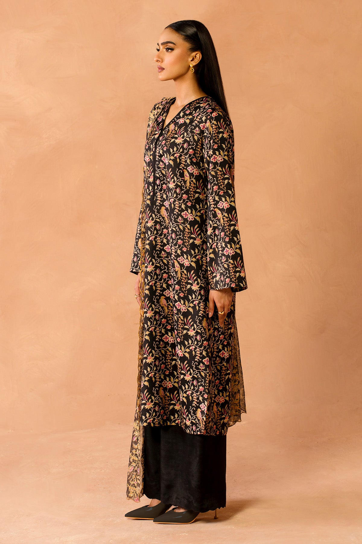 3 Piece - Printed & Embroidered Raw Silk Suit - MC2111 - Shop Now at Kayseria