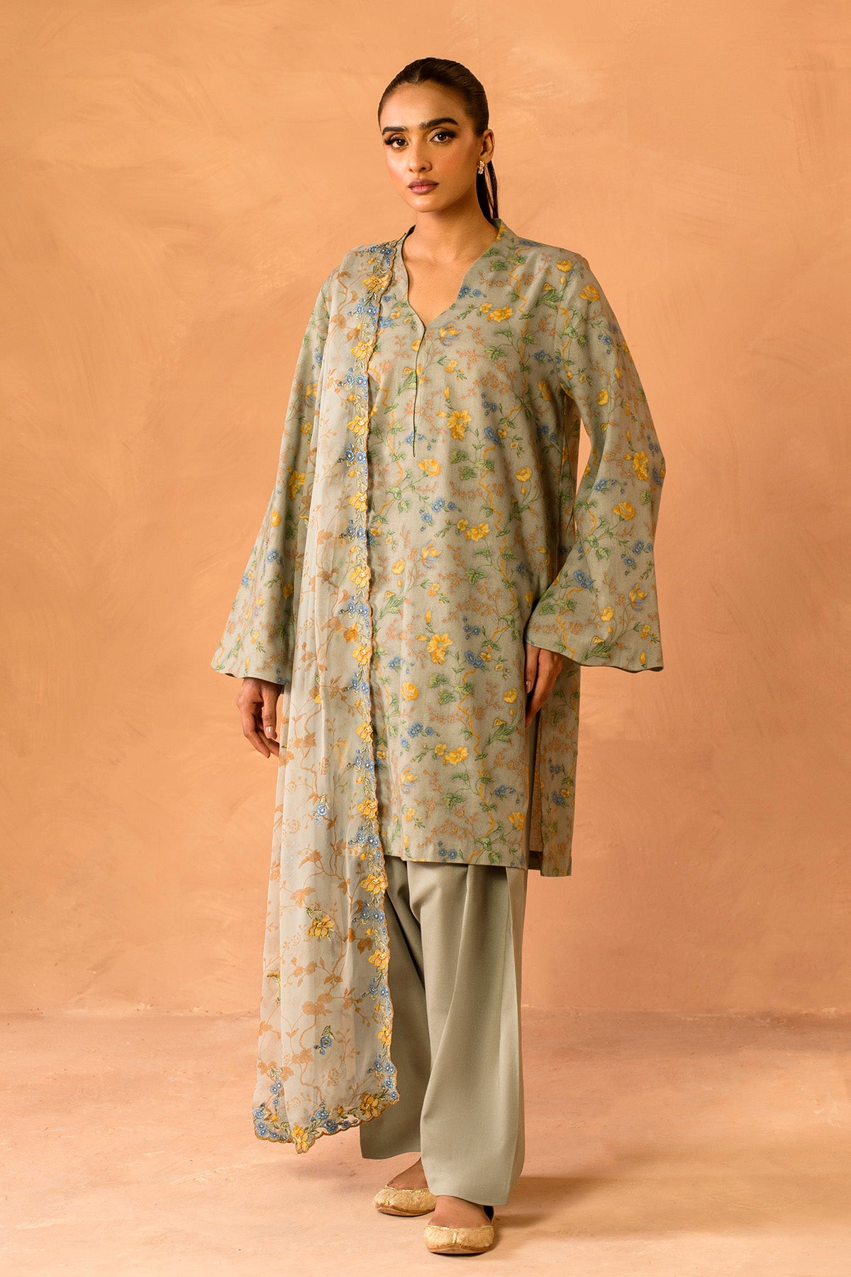 3 Piece - Printed & Embroidered Khaddar Suit - MC2113 - Shop Now at Kayseria