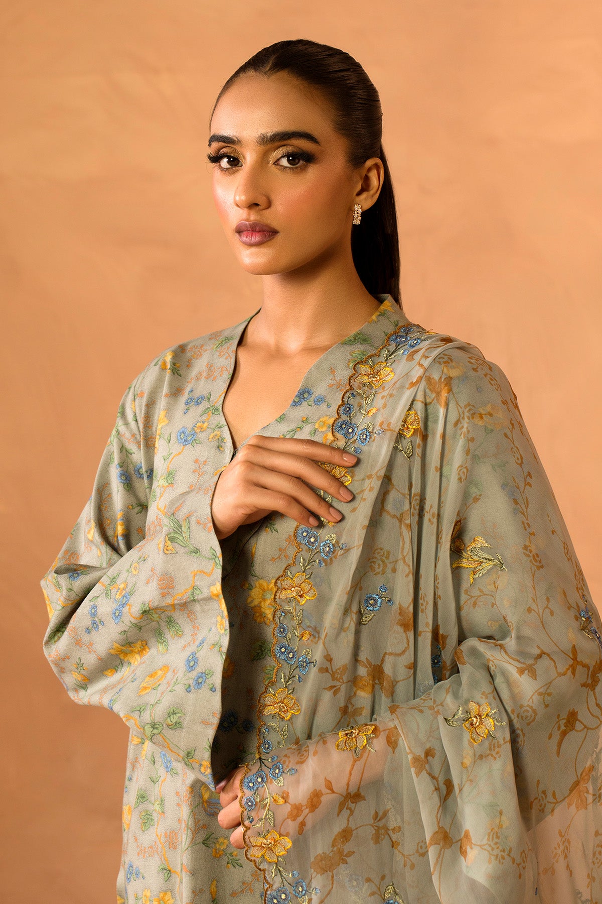 3 Piece - Printed & Embroidered Khaddar Suit - MC2113 - Shop Now at Kayseria