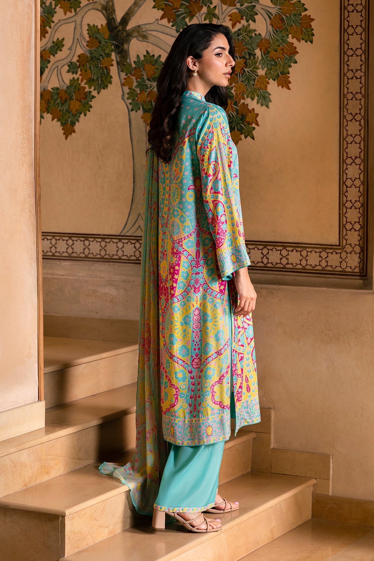 3 Piece - Printed Raw Silk Suit - MCP1730-2 - Shop Now at Kayseria