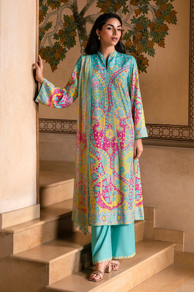 3 Piece - Printed Raw Silk Suit - MCP1730-2 - Shop Now at Kayseria