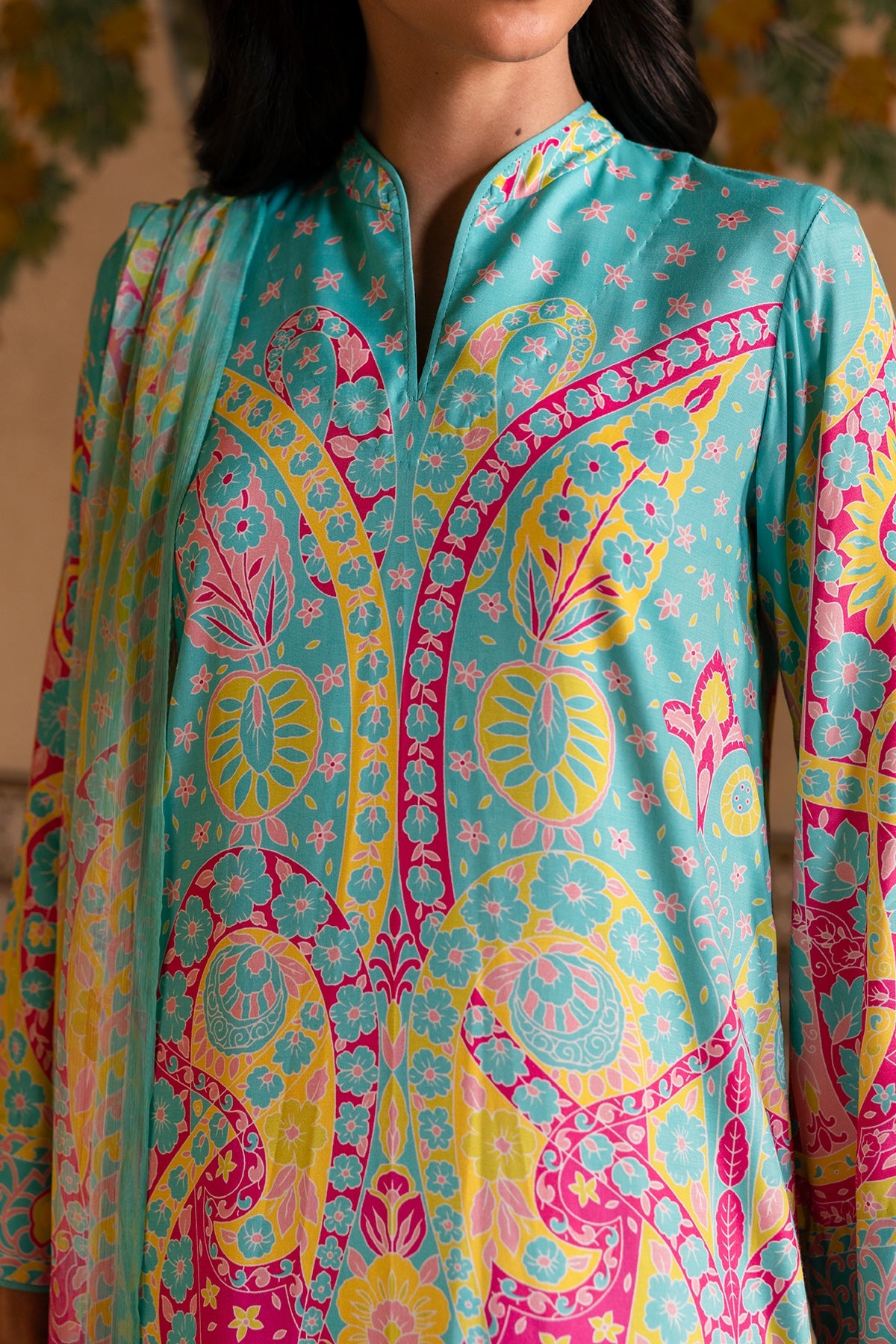 3 Piece - Printed Raw Silk Suit - MCP1730-2 - Shop Now at Kayseria