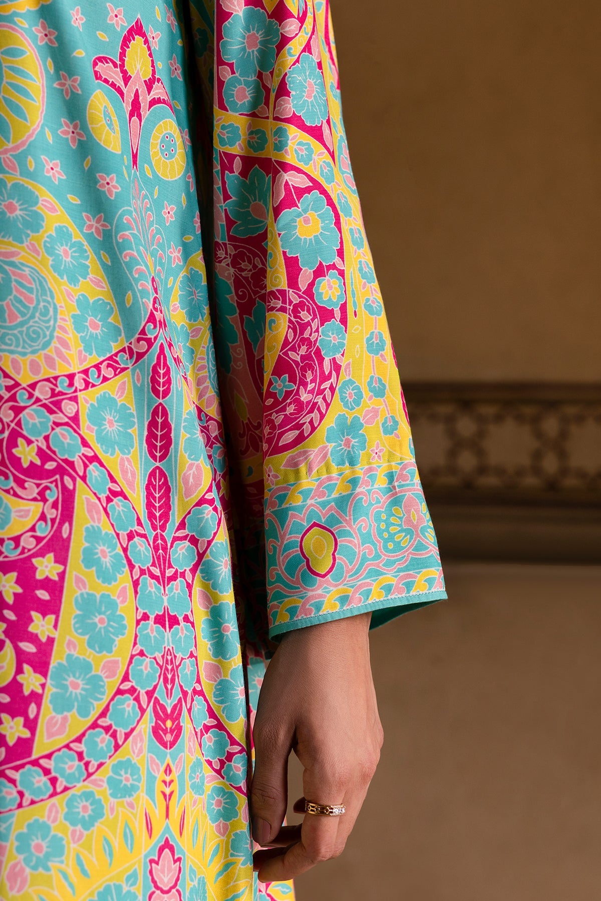 3 Piece - Printed Raw Silk Suit - MCP1730-2 - Shop Now at Kayseria