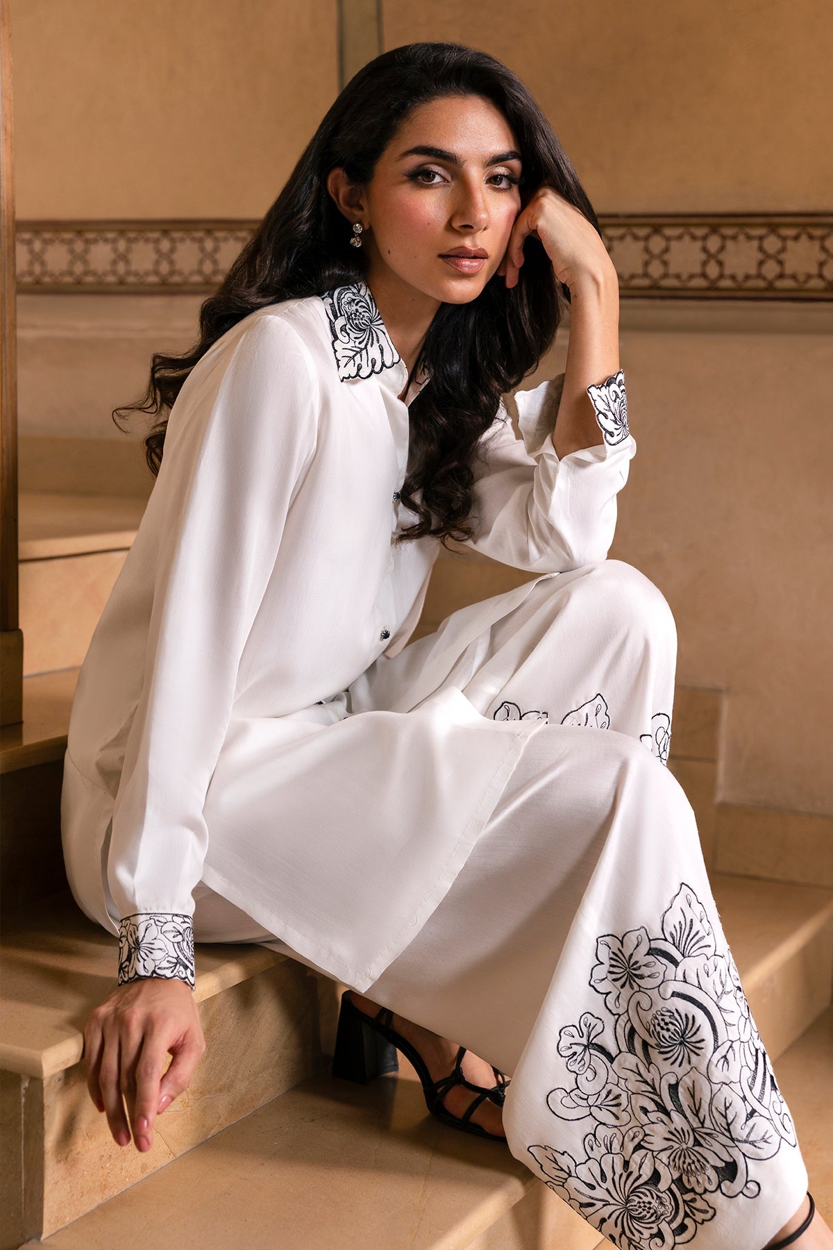 2 Piece - Embroidered Pure Silk Suit - MCP2001 - Shop Now at Kayseria