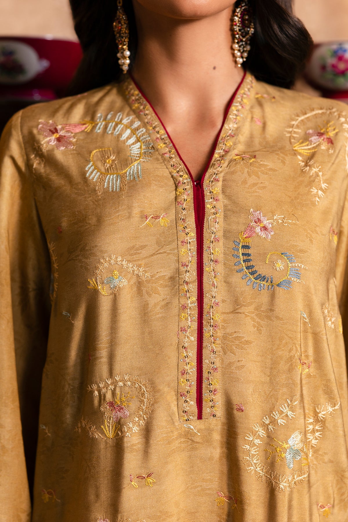 2 Piece - Printed & Embroidered Pure Silk Suit - MCP2010 - Shop Now at Kayseria