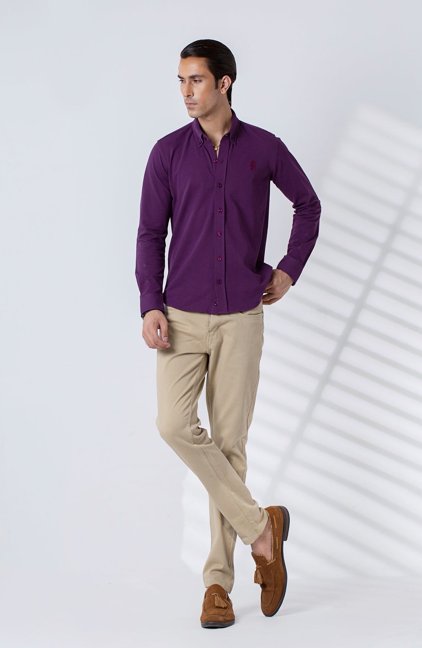 Burgundy Pique Button Down Shirt