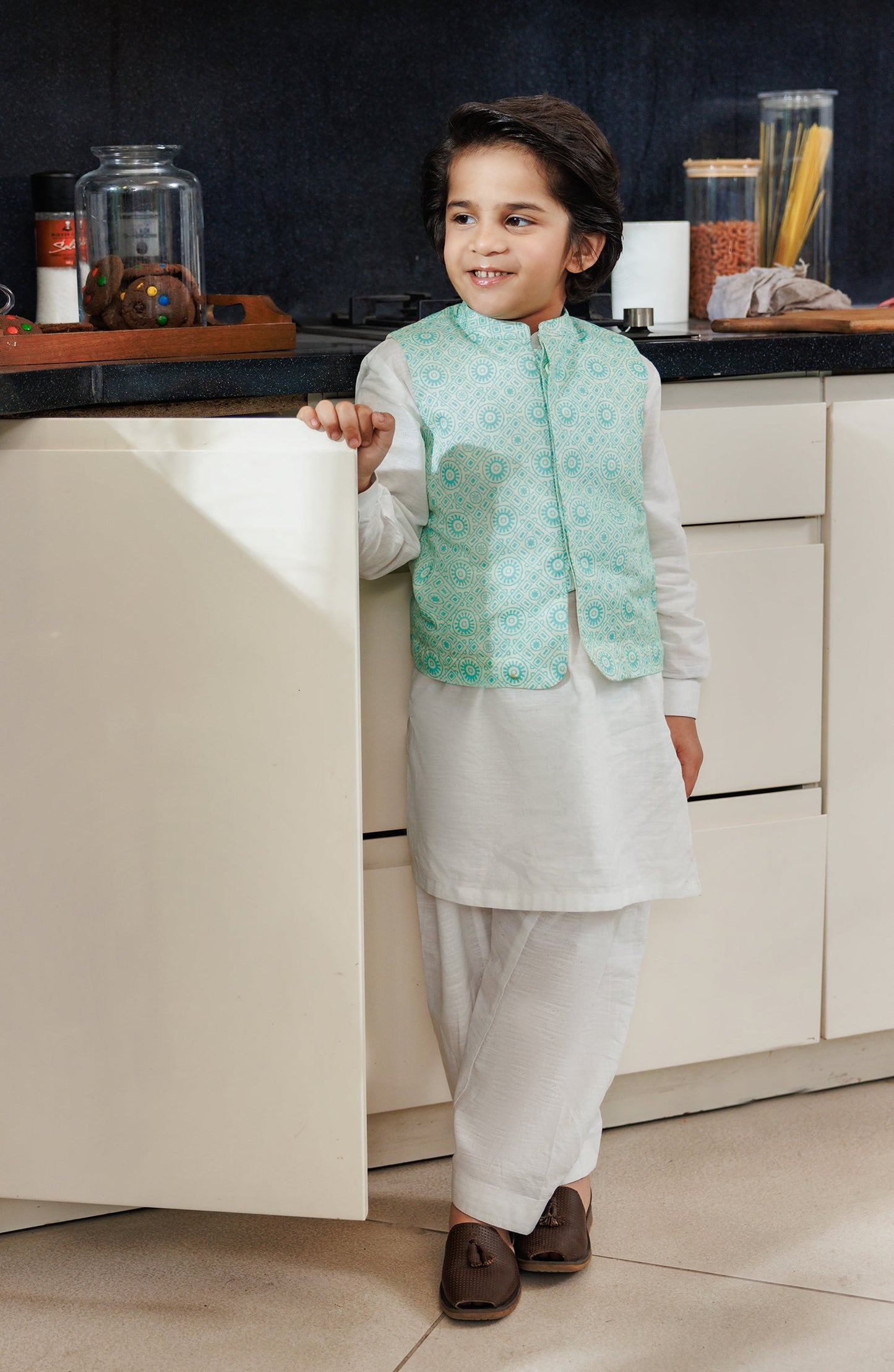 Boys Printed Waistcoat 3 Piece Suit
