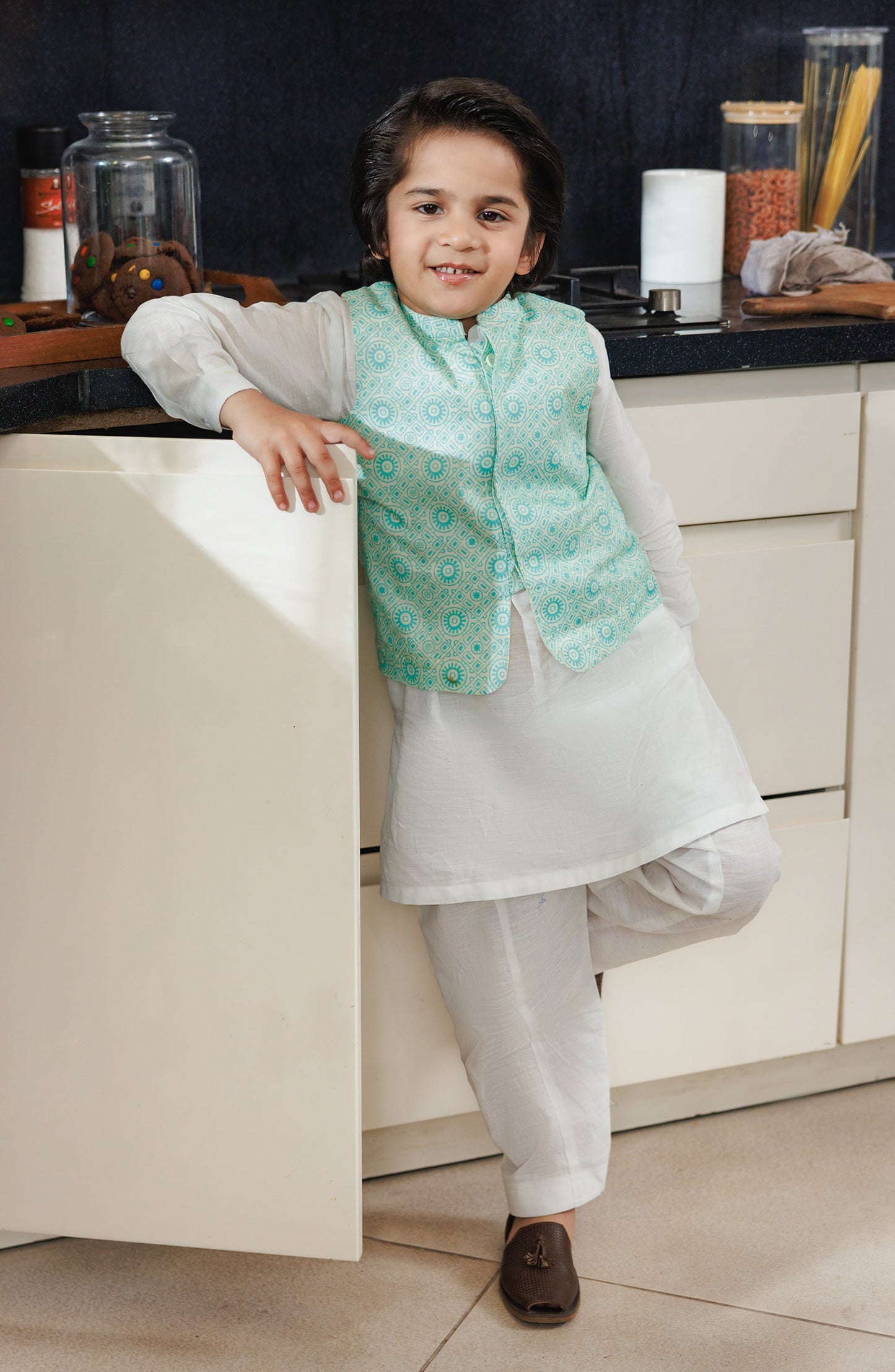 Boys Printed Waistcoat 3 Piece Suit