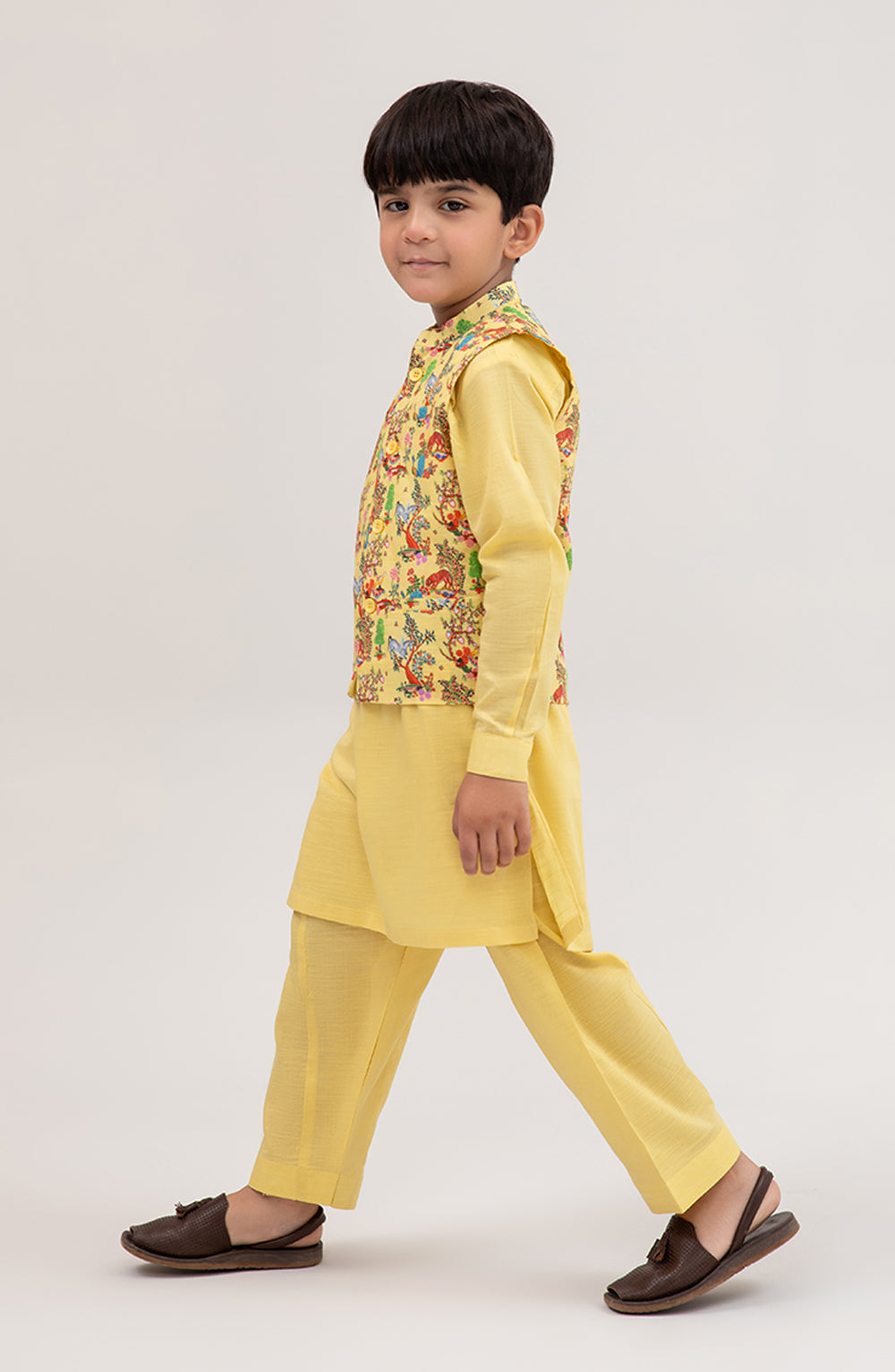 Boys Printed Waist Coat 3 Piece Suit